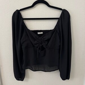 Black Crop Tie Front Blouse